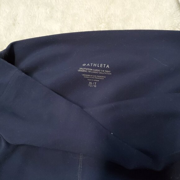 Athleta Navy Blue Salutation Stash Side Pocket 7/8 Length Leggings Women XL - Picture 3 of 4